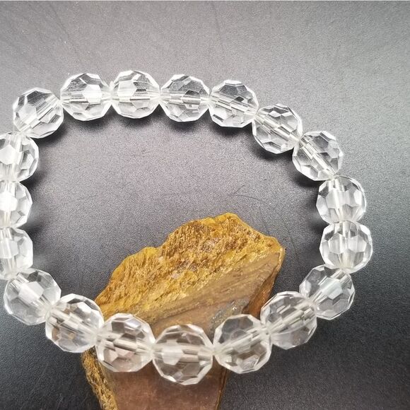 Clear crystal faceted bead bracelet beaded B734 - Picture 1 of 4
